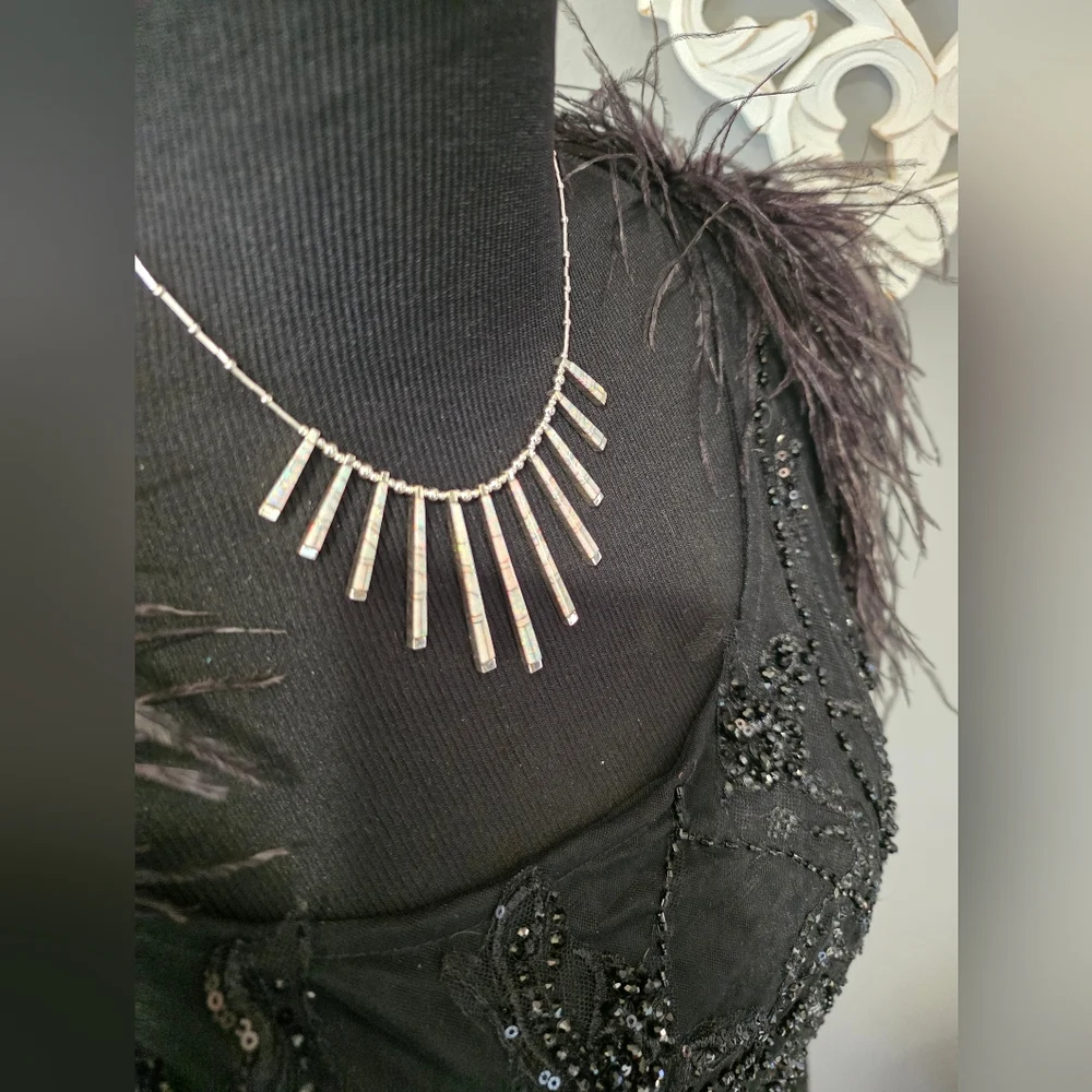 🆕️Chic STERLING Silver BAR Necklace with OPAL Inlay Details - Picture 14 of 14
